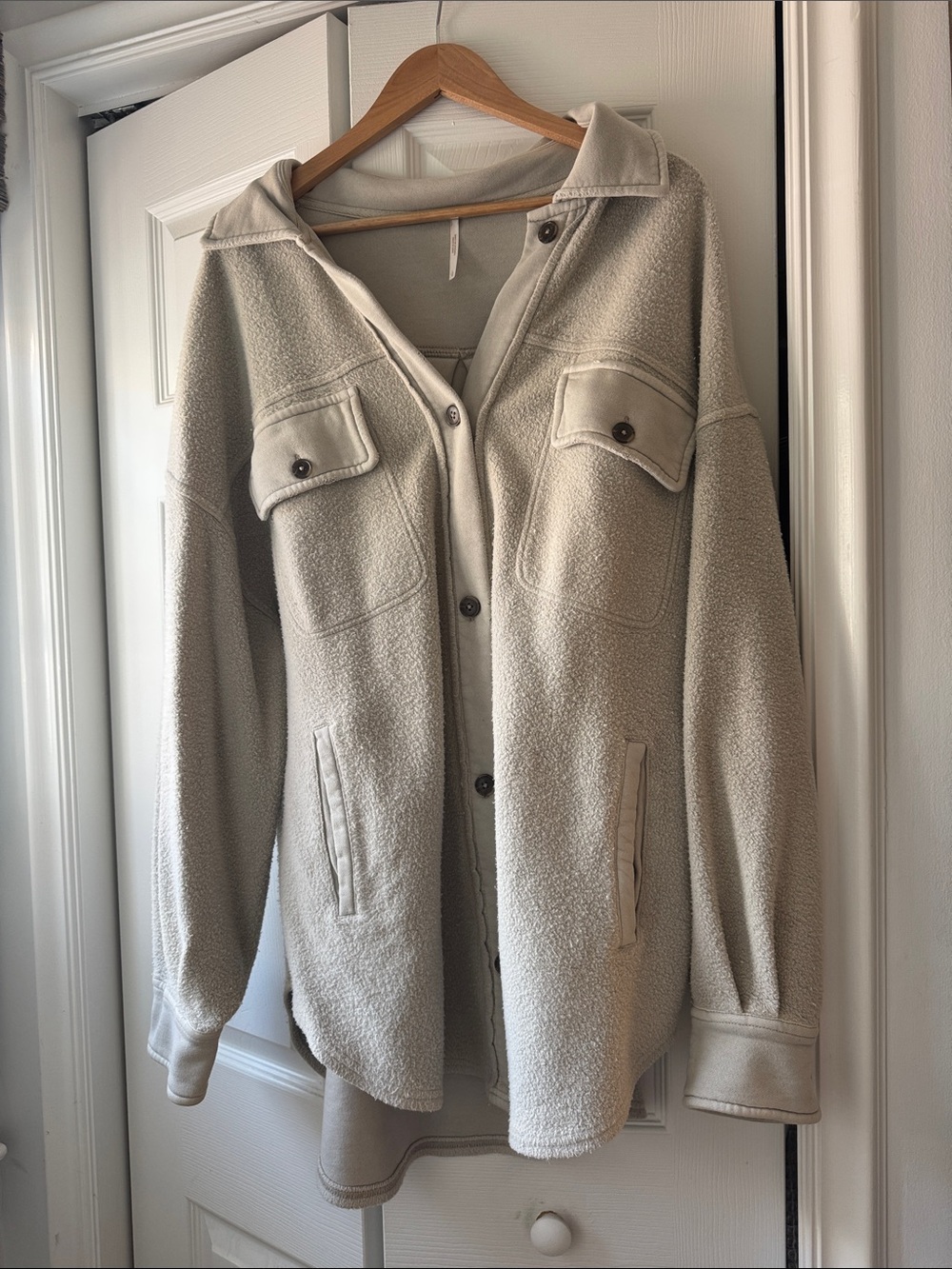 Free People Cream Sherpa Shacket with Pocket Details - Picture 1 of 5